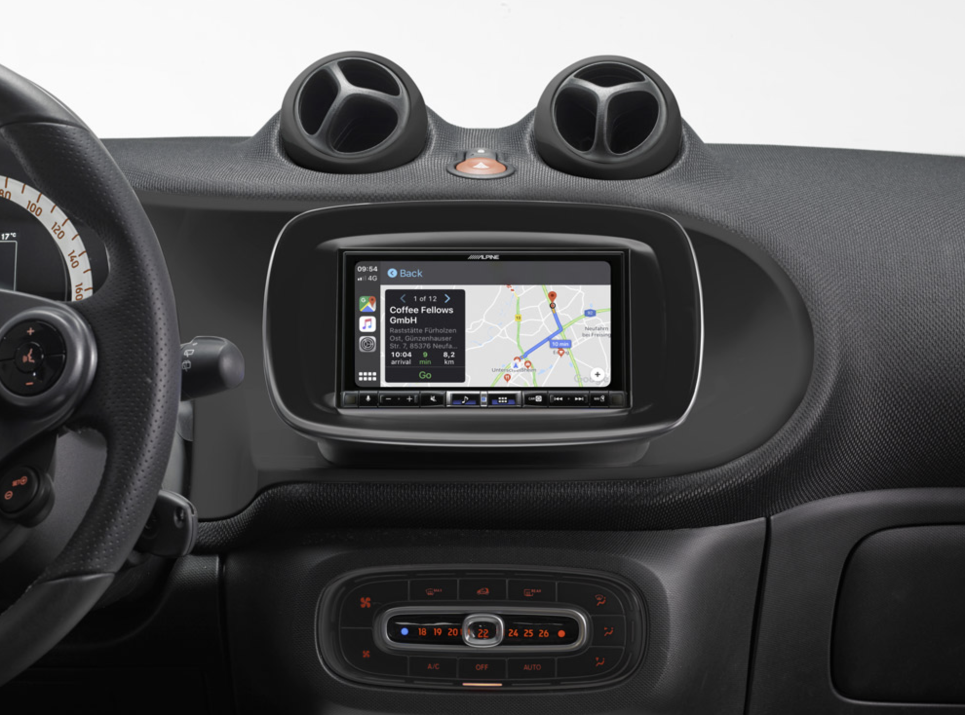 Autoradio avec GPS installé dans une Smart